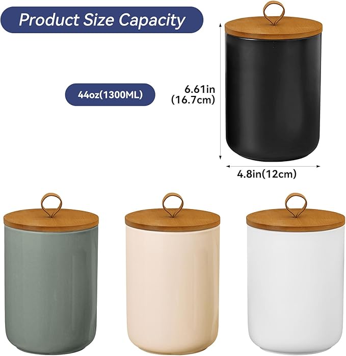 Large Ceramic Storage Jars, Modern Elegant Highly Polished Airtight Gorgeous Storage Canisters with Wooden Lid Food Storage Jar for Kitchen Spice Tea Vanilla Sugar Coffee Beans (White)-Ruum Studio Home