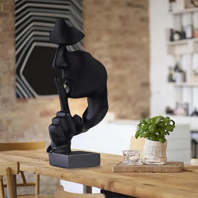 aboxoo Thinker Statue, Silence is Gold Abstract Art Figurine, Modern Home Resin Sculptures Decorative Objects Piano Desktop Decor for Creative Room Home, Office Study Decor (Large Black)-Ruum Studio Home