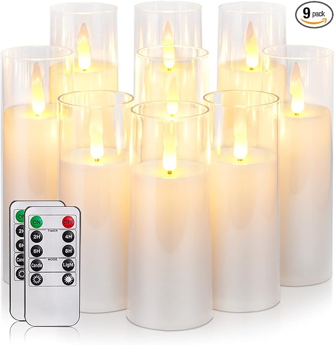 Homemory Pure White Acrylic Flameless LED Candles, Battery Operated With Remote Control and Timer, Electric Fake Candles for Wedding, Home Decor, Set of 9-Ruum Studio Home