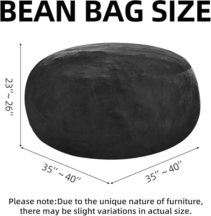Bean Bag Chair 3Ft, Memory Foam Filled, Large Beanbag Chairs for Adults and Teens, Soft Sofa with Removable Flannel Cover, Round Couch for Living Room Bedroom College Dorm (Black, 3FT-36×36"×24")-Ruum Studio Home