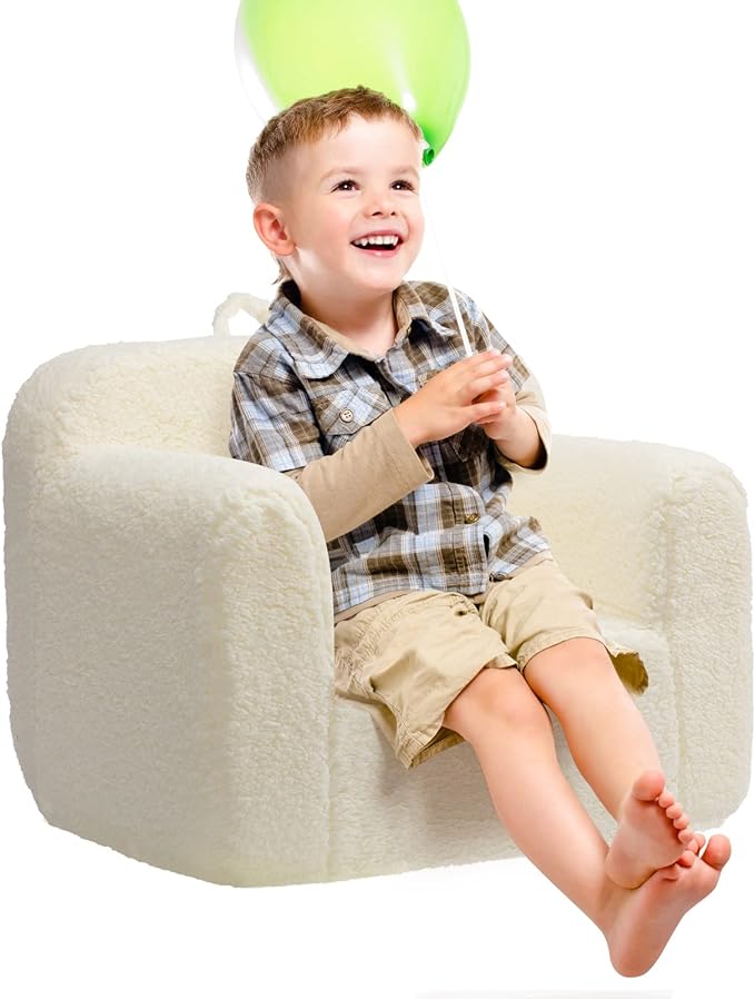 ALIMORDEN Kids Ultra-Soft Snuggle Foam Filled Chair, Toddler Cuddly Sherpa Reading Couch for Boys and Girls, Cream-Ruum Studio Home