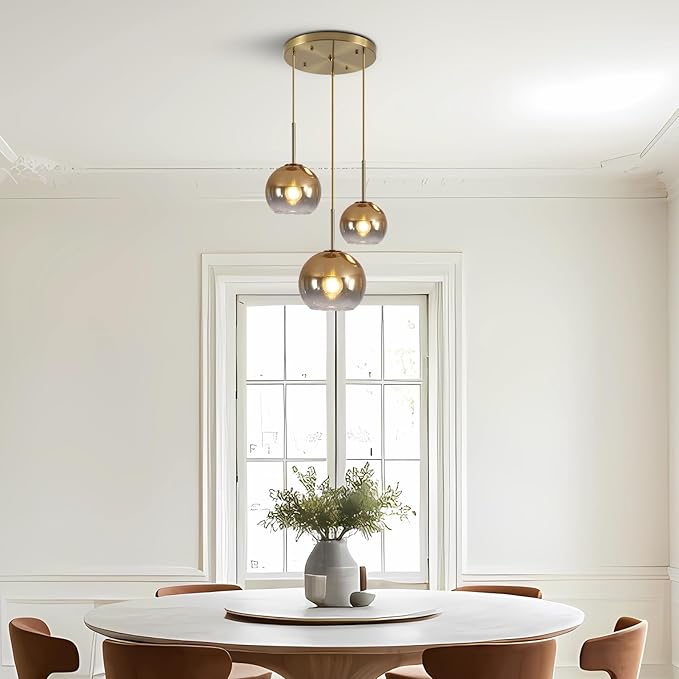 KCO Lighting Gold Cluster Pendant 3-Light Large Glass Pendant Lights Kitchen Island Bubble Globe Chandelier Mid Century Modern Hanging Light-Ruum Studio Home