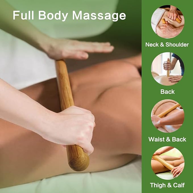 3PCS 100% Natural Solid Bamboo Massage Sticks,GuaSha Bamboo Massage Rollers for Back,Legs,Full Body,Deeply Deep Tissue Massage,Muscle Relax,Body Shaping,Portable Therapy Set(with Storage Bag)-Ruum Studio Home