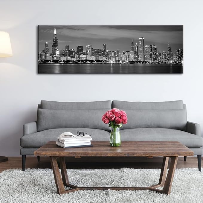 Wieco Art Chicago City Center Skyline in Black and White Canvas Prints Modern Canvas Art Cityscape Wall Decorations for Living Room Pictures for Bedroom Decorations-Ruum Studio Home