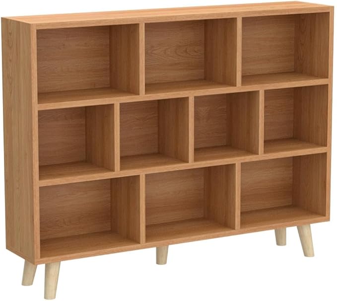 IOTXY Wooden Open Shelf Bookcase - 3-Tier Floor Standing Display Cabinet Rack with Legs, 10 Cubes Bookshelf, Pear Yellow-Ruum Studio Home