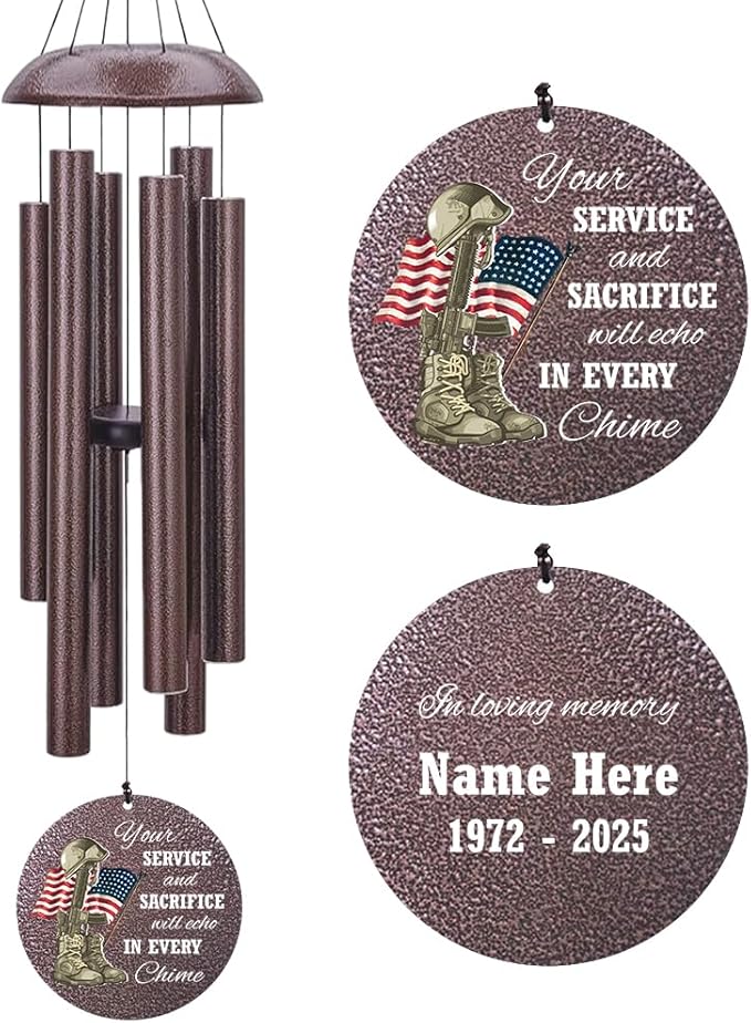 36inch Personalized Wind Chimes, Memorial Wind Chimes for US Veteran, Wind Chime for Loss of Loved Dad/Mom, Sympathy Memorial Gifts, Thank You Veteran Solider, Outdoor Decor-Ruum Studio Home