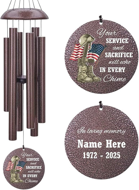 36inch Personalized Wind Chimes, Memorial Wind Chimes for US Veteran, Wind Chime for Loss of Loved Dad/Mom, Sympathy Memorial Gifts, Thank You Veteran Solider, Outdoor Decor-Ruum Studio Home