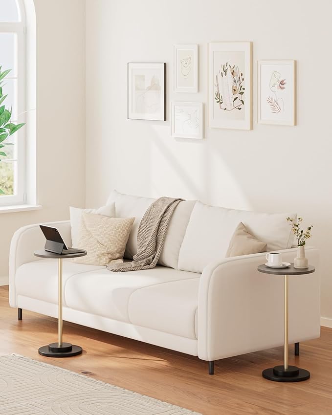 Masupu Drink Table, Round Side Table for Small Spaces, Pedestal Side Table, Small End Table with Metal Base, for Living Room, Bedroom, Bathroom, Grey-Ruum Studio Home