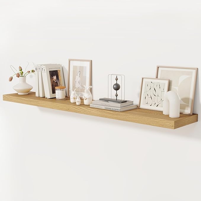 Fun Memories 72 Inch Floating Shelf, 12 Inch Deep Wall Shelf for Fireplace Mantel, Deep Storage Shelves for Home & Office, Wall Shelves with Invisible Bracket, Oak, Set of 1-Ruum Studio Home