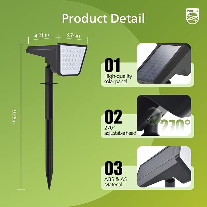 Philips 4 Packs Solar Spot Lights Outdoor Waterproof, 28 LED 7500K Solar Powered Landscape Pathway Lights, Dusk to Dawn Solar Spotlights for Garden, Yard, Lawn, Walkway, Driveway-Ruum Studio Home