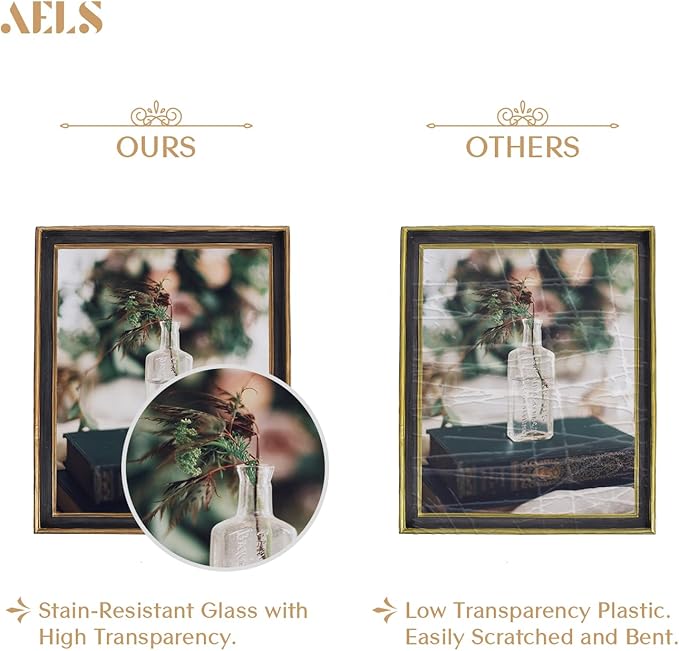 AELS 8x10 Inch Vintage Picture Frame, Elegant Antique Photo Frames with Glass Front, Photo Display, Tabletop Wall Hanging, Gift Ideas, Black with Gold Trim-Ruum Studio Home