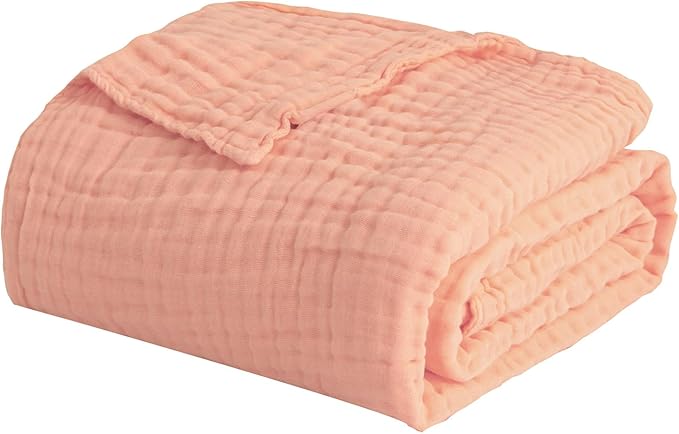 EMME Muslin and Cotton Twin Blankets for Couch Breathable Gauze Blanket All Season Soft and Lightweight Pre-Washed Cotton Blanket (Pink, 60"x80")-Ruum Studio Home