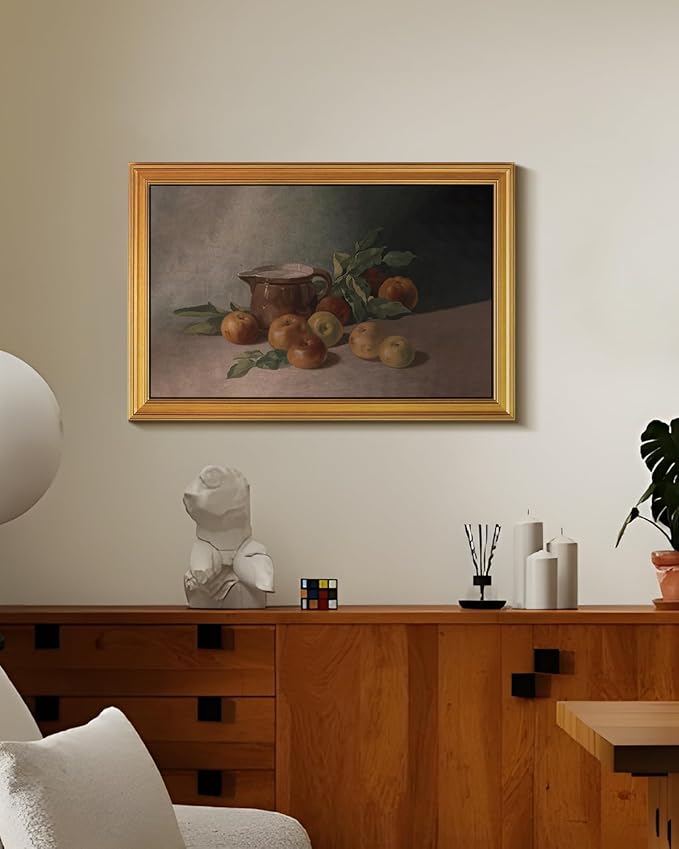 HUARCEY Gold Framed Vintage Wall Art for Living Room Harvest Apples Still Life Oil Painting Large Cottagecore Room Decor Picture Canvas Print Farmhouse Fruit Wall Decor Bedroom Kitchen Bathroom 24x36-Ruum Studio Home