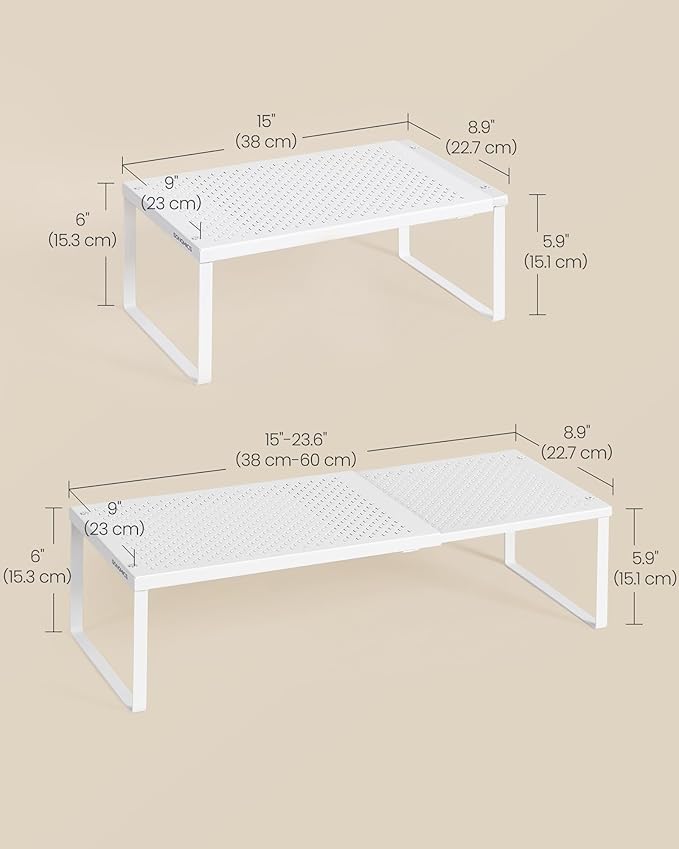 SONGMICS Spice Rack, Expandable Kitchen Countertop Shelf, Small Cupboard Organizer, Metal, Space-Saving Tabletop Shelf, Matte White UKCS007W01-Ruum Studio Home