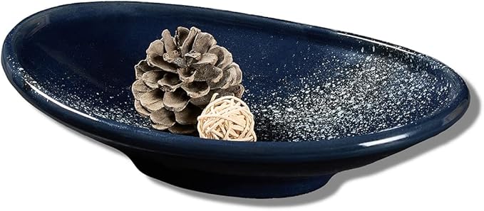 Oval Ceramic Decorative Bowl, Key Dish for Entryway Table, Small Home Decor Accent, Trinket Tray for Office Home Decor Gift (10'' Starrysky Blue with Glaze Layer)-Ruum Studio Home