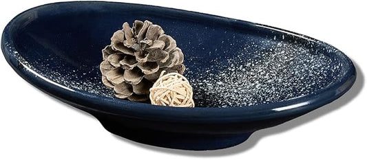 Oval Ceramic Decorative Bowl, Key Dish for Entryway Table, Small Home Decor Accent, Trinket Tray for Office Home Decor Gift (10'' Starrysky Blue with Glaze Layer)-Ruum Studio Home