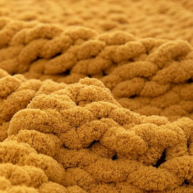 Chunky Knit Blanket Throw 40"*60", Hand Knitted Warm Chenille Throw Blanket, Home Decor Soft Thick Yarn Cable Knit Blanket,Soft Breathable Fleece Banket Christmas for Couch Bed Sofa Best Gift (Yellow)-Ruum Studio Home
