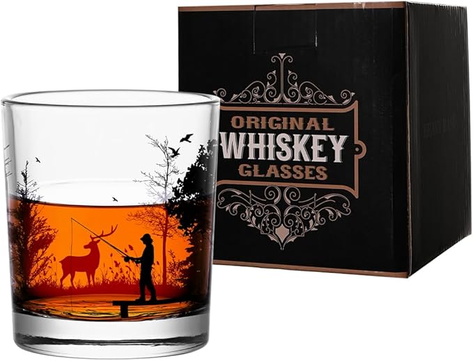 Old Fashioned Whiskey Glasses, Stemless Wine Glasses with Gift Box, 10Oz Rocks Glass for Scotch Cocktail Bourbon Vodka Liquor, Unique Gifts for Dad, Husband, Father's Day, Anniversary-Ruum Studio Home