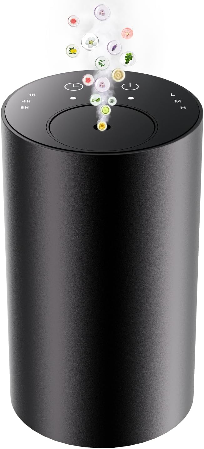 Waterless Essential Oil Diffuser, Portable Aromatherapy Diffuser, Mini Scent Machine, Battery Operated, 1/4/8-Hour Timer, 20ml Capacity, 3 Mist Levels for Home, Car, Room Office,No included oil(Black)-Ruum Studio Home