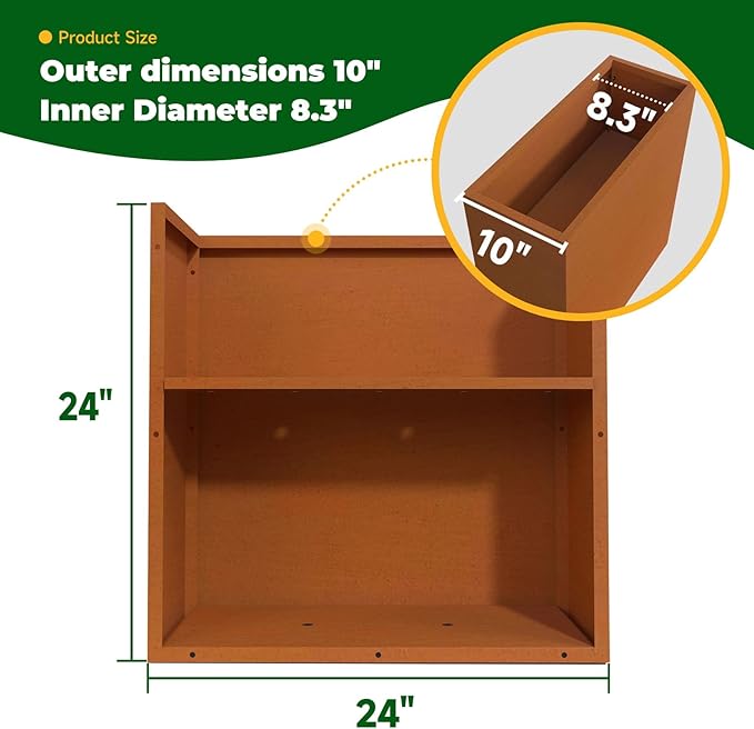 Galvanized Steel Metallic Heavy Planter for Outdoor Plants Metal Outdoor Planter Spliced Flower Box with Partitions for Outside,Indoor,Garden (Corten, 24 * 10 * 24)-Ruum Studio Home