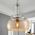 WUZUPS Nickel Chandelier Rustic Farmhouse Industrial Round Ceiling Pendant LED Light Fixture with Amber Glass Shade for Dining Room Kitchen Island Foyer Entryway, H 17" W 13.4", E26 Base-Ruum Studio Home