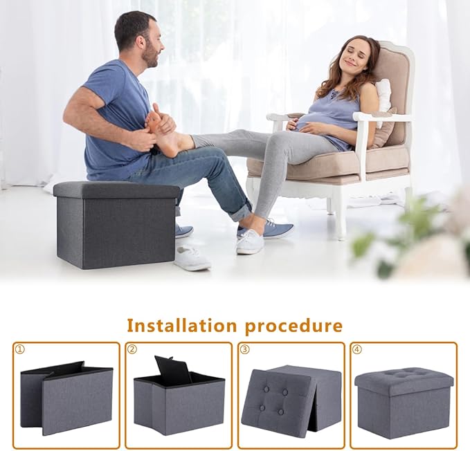 ALASDO Storage Ottoman Footrest Stool Small Ottoman with Storage Foldable Ottomans Foot Rest Footstool Bench for Living Room 17x13x13inches Grey-Ruum Studio Home
