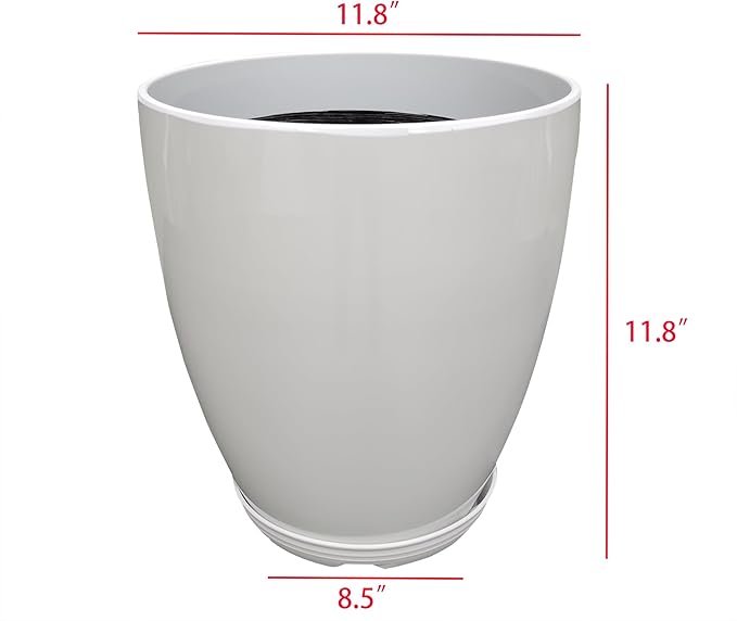 FixtureDisplays® 11.8" Diameter 11.8" Tall White Plant Pots, Plastic Flower Pots with Drainage Holes and Saucers for Indoor and Outdoor 15748-NF-Ruum Studio Home