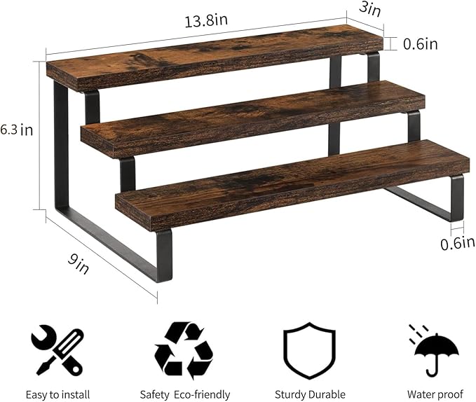 YINMIT Wooden Display Riser Stand, Tiered Perfume and Cologne Organizer Stand, 3 Tier Spice Rack Organizer, Rustic Display Shelf for Candles (3 Tier, 2 Pack)-Ruum Studio Home