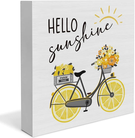 Lemon Decor Summer Decorations Hello Sunshine Wooden Sign Rustic Home Decor 5 x 5 Inches-Ruum Studio Home
