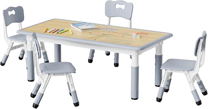 Brelley Kids Table and 4 Chairs Set, Height Adjustable Toddler Desk and Chair Set, Graffiti Desktop, Non-Slip Legs, Max 300lbs, Children Multi-Activity Table for Ages 2-8-Ruum Studio Home