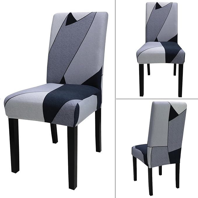 JQinHome Pattern Chair Covers for Dining Room Set of 6, High Stretch Removable Washable Parsons Chair Slipcover for Home Party Hotel Wedding Ceremony (White Grey,6PCS)-Ruum Studio Home