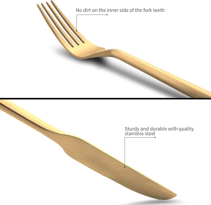 40-Piece Matte Gold Silverware Set, Hand Forged Utensil, Stainless Steel Flatware Set, Hexagon Handle Cutlery Set for Home Hotel Use, Service for 8-Ruum Studio Home