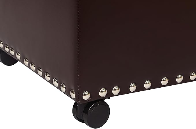Leather Storage Ottoman Bench with Steerable Rolling Wheels, Rectangle 24 Inch Foot Rest Ottomans Stool for Living Room Bedroom (Vintage Brown)-Ruum Studio Home