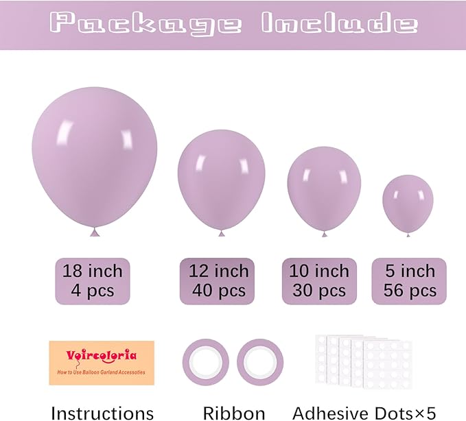 130pcs Lilac Purple Balloons Different Sizes 18" 12" 10" 5" Faded Purple Latex Balloon Garland Arch Kit for Birthday Baby Shower Graduation Wedding Gender Reveal Party Decorations-Ruum Studio Home