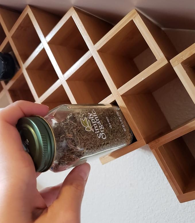 Bamboo Criss Cross Spice Rack Organizer for Cabinet, Wood Seasoning Rack Spice Holder, 18-Jar Spice Rack Tower Spice Storage for Kitchen Countertop Drawer-Jars Not Included-Ruum Studio Home