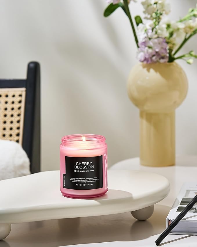 M&SENSE Cherry Blossom Scented Spring Candle, Best Smelling Stress Relief Aromatherapy Candle, 50 Hours 7.05oz Natural Soy Wax Romantic Candle Gifts for Women & Home Decor-Ruum Studio Home