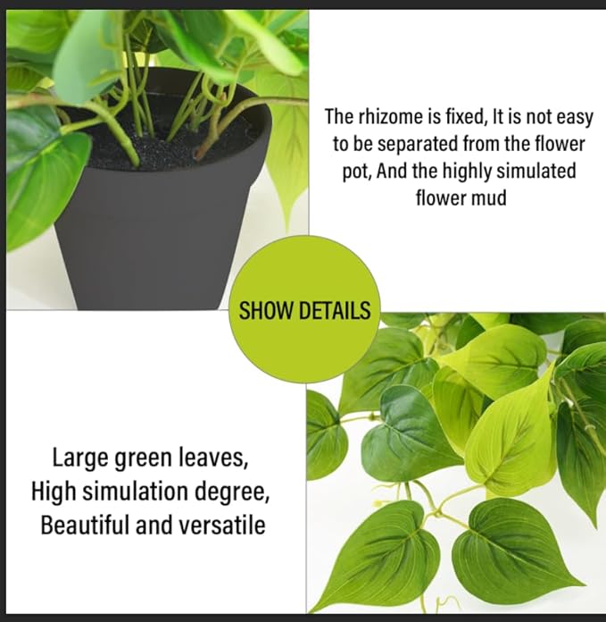 Tiita 2 Pack Fake Plants Artificial Scindapsus Aureus in Pots, Realistic Fake Greenery Potted Plants for Home Office Desk Window Sill Bathroom Bedroom Outdoor Indoor-Ruum Studio Home