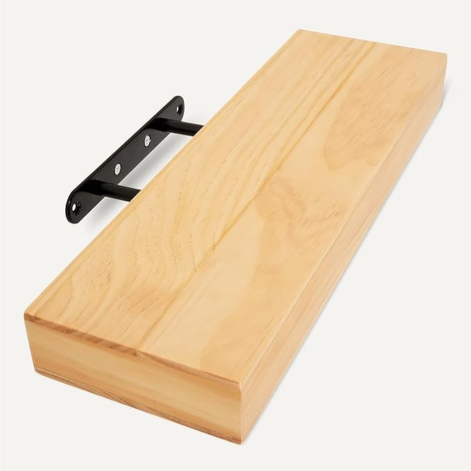 Amazon Basics Wood Floating Wall Shelves, Pack of 3, Pine, 15.8" x 5" x 1.8"-Ruum Studio Home