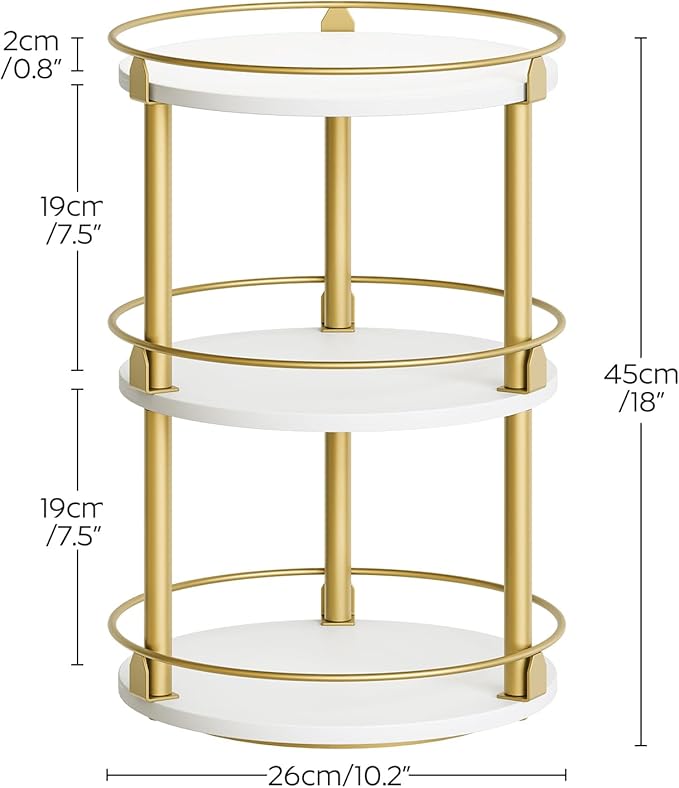 3-Tier Lazy Susan, Rotating Spice Rack, Spinning Organizer, Industrial Turntable Spice Rack for Cabinet, Kitchen Countertop, Pantry, White and Gold SR23DW-Ruum Studio Home