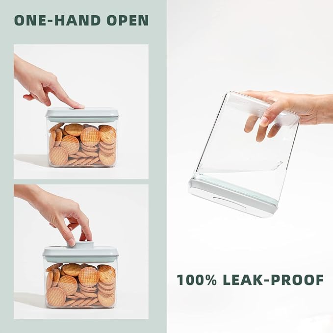 Pop Up Lid Food Storage Containers, Clear Storage Containers for Pantry Airtight Kitchen Containers Storage Set - 5 Pack for Cereal, Flour and Sugar, 3.5Qt, 2.9Qt, 2.1Qt, 1.3Qt, 0.6Qt-Ruum Studio Home