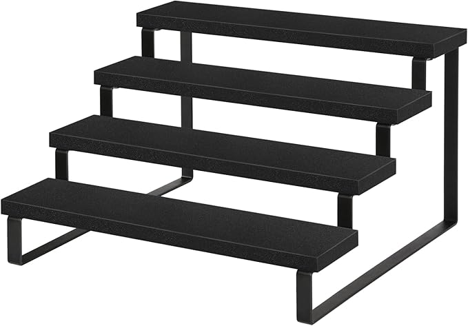 YINMIT Wooden Display Riser Stand, Tiered Perfume and Cologne Organizer Stand, 4 Tier Spice Rack Organizer, Rustic Display Shelf for Candles (4 Tier,Black)-Ruum Studio Home