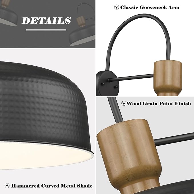 Outdoor Barn Light Gooseneck Barn Light, Farmhouse Exterior Wall Mount Light Vintage Wall Lighting Fixture Industrial Sconce Lantern for Porch, Entryway, Garage, Black, 2 Pack, Large-Ruum Studio Home