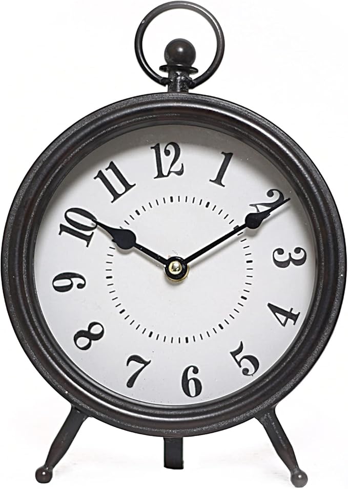 Vintage Black Table Clock on Stand, Decorative Desk and Shelf Clock, Rustic Mantel Clock Farmhouse Clock Non-Ticking-Ruum Studio Home