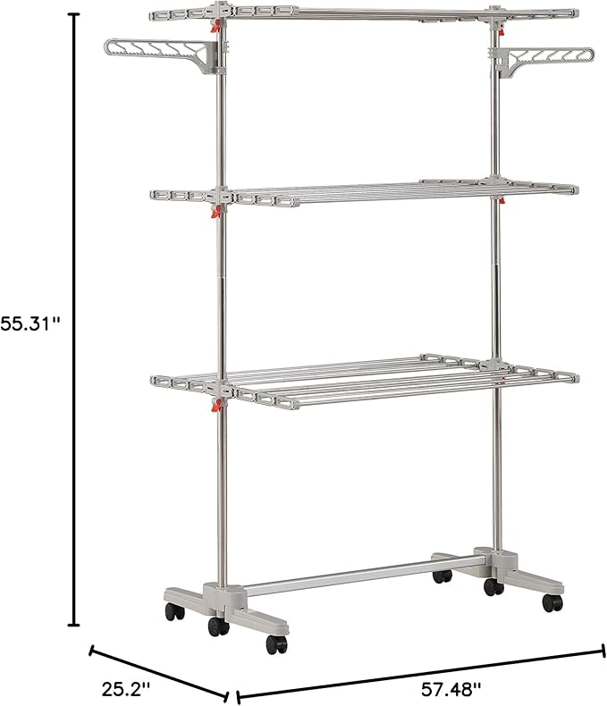 Foldable Laundry Drying Rack with Wheels - 48 Drying Rods, Heavy Duty, Movable, Perfect for Clothes, Duvet, Socks, Bed Linen, Sheets, 6 Wings-Ruum Studio Home