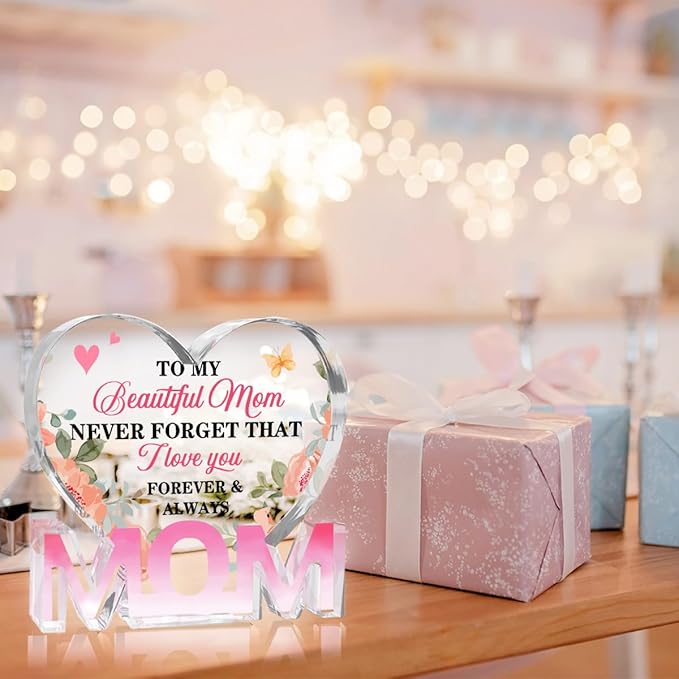 Mothers Day Gifts Best Mom Gifts -Gifts for Mom from Daughter Son - Best Mom Ever Gifts Unique Mother Birthday Acrylic Heart-Shaped Plaque Desk Decorations Present for Mom Christmas Anniversary-Ruum Studio Home