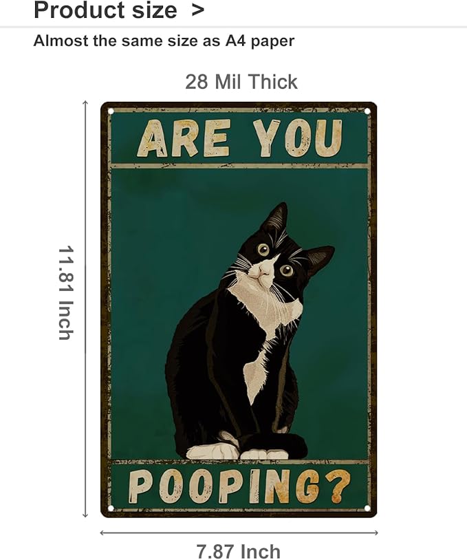 ALKB Bathroom Sign Tuxedo Cat Wall Decor Funny Metal Sign 8x12 Inch - Are You Pooping - Wall of Glory Decor Black Cat Sign-Ruum Studio Home