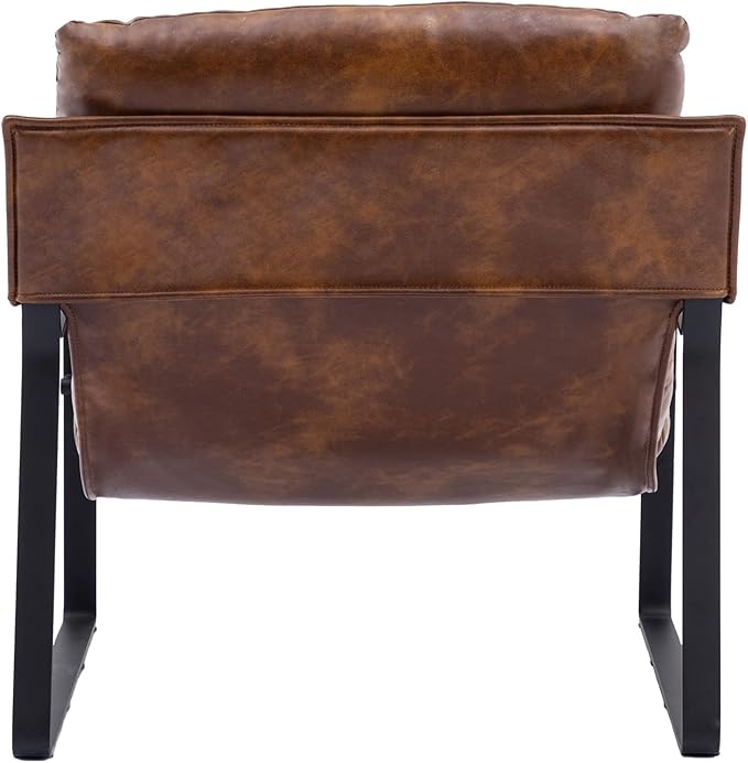DUOMAY Mid-Century Accent Chair Armchair Set of 2, Comfy PU Leather Leisure Chair Lazy Chair with Metal Leg for Living Room Bedroom Office Apartment, Brown-Ruum Studio Home