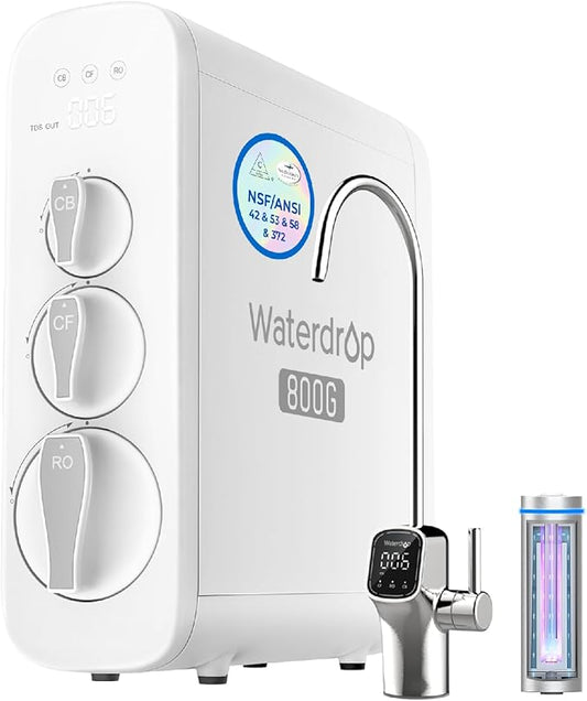 Waterdrop G3P800 Reverse Osmosis System, 800 GPD Fast Flow, NSF/ANSI 42 & 53 & 58 & 372 Certified, 3:1 Pure to Drain, Tankless Under Sink RO Water Filter System, LED Purifier, Smart Faucet-Ruum Studio Home