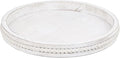 Round Wood Serving Tray with Beads, White Washed Wooden Decorative Tray for Entertaining, Decoration, and Gifting-Ruum Studio Home
