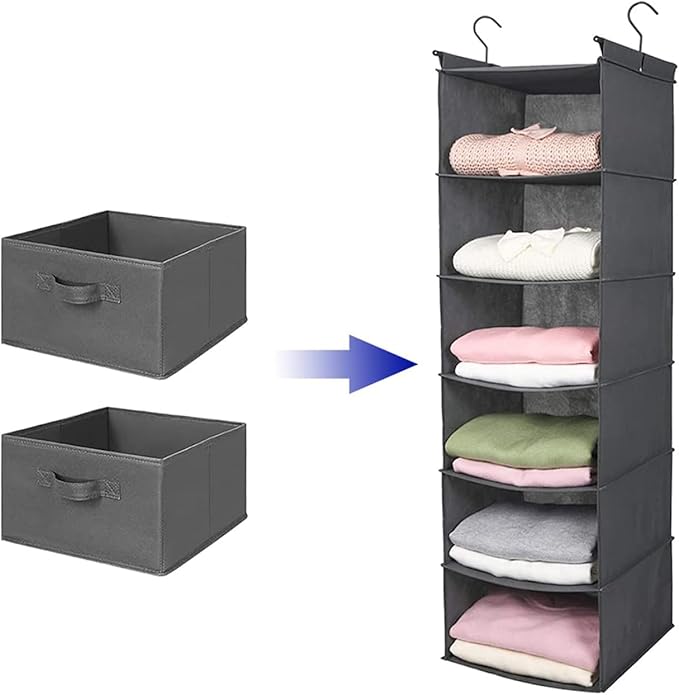 MAX Houser Hanging Shelf Closet Storage Organizer Removable Drawers ，Hanging Storage Organizer Hanging Sweater 2 Sock Underwear Drawers for Closet, Bedroom, Dark Grey-Ruum Studio Home